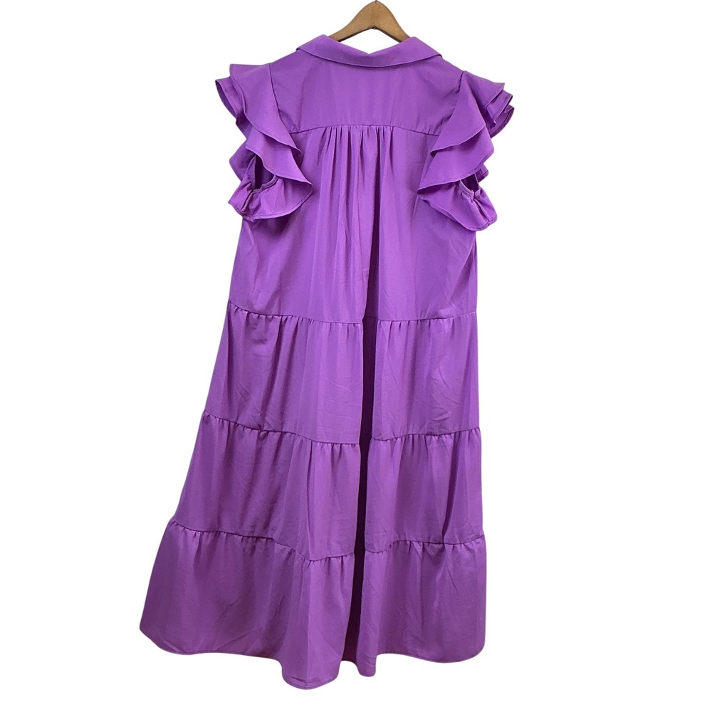 Umgee Purple Tiered Maxi Dress Ruffle Cap Sleeve V-Neck Pockets Medium A6973 - Picture 5 of 10